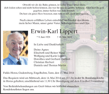 Traueranzeige von Erwin-Karl Lippert 