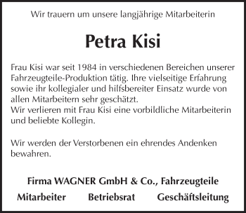 Traueranzeige von Petra Kisi 