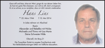 Traueranzeige von Hans Lins 