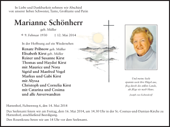 Traueranzeige von Marianne Schönherr 
