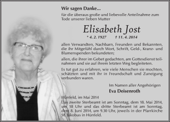 Traueranzeige von Elisabeth Jost 