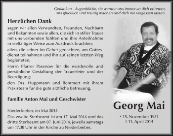 Traueranzeige von Georg Mai 