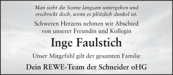 Traueranzeige von Inge Faulstich 