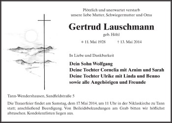 Traueranzeige von Gertrud Lauschmann 