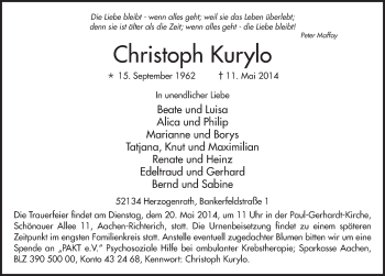 Traueranzeige von Christoph Kurylo 