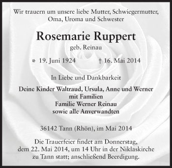 Traueranzeige von Rosemarie Ruppert 