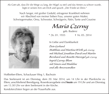 Traueranzeige von Maria Czerny 
