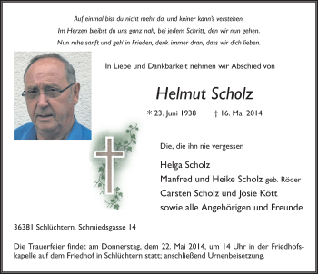 Traueranzeige von Helmut Scholz 