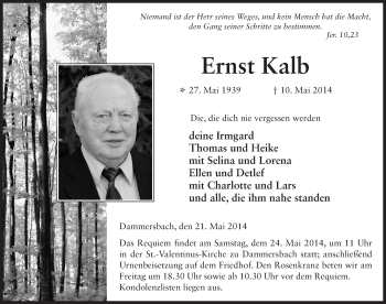 Traueranzeige von Ernst Kalb 