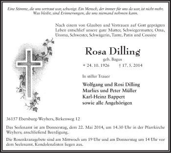 Traueranzeige von Rosa Dilling 