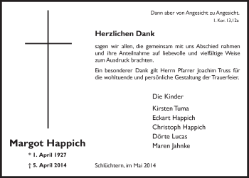 Traueranzeige von Margot Happich 