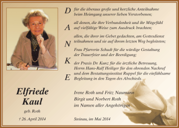 Traueranzeige von Elfriede Kaul 