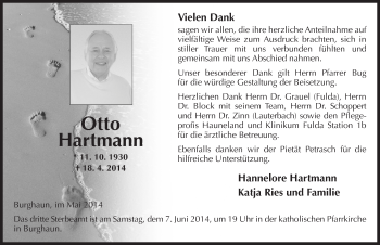 Traueranzeige von Otto Hartmann 