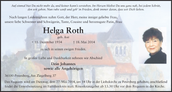 Traueranzeige von Helga Roth 