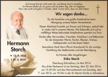 Traueranzeige von Hermann Storch 