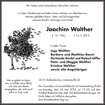 Traueranzeige von Joachim Walther 