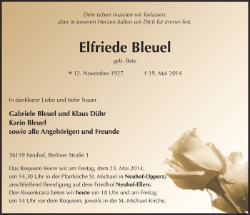 Traueranzeige von Elfriede Bleuel 