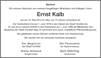 Traueranzeige von Ernst Kalb 