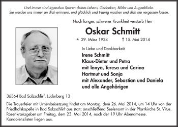 Traueranzeige von Oskar Schmitt 