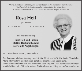 Traueranzeige von Rosa Heil 