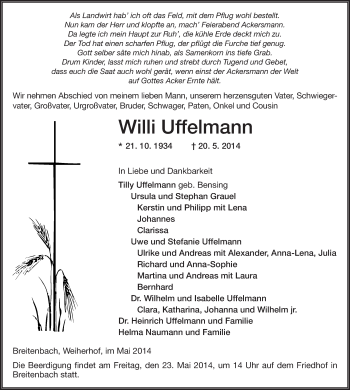 Traueranzeige von Willi Uffelmann 