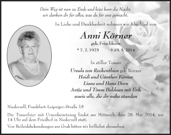 Traueranzeige von Anni Körner 