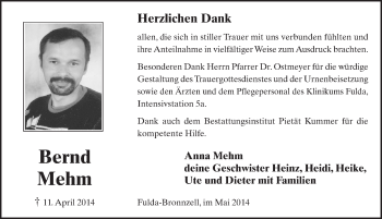 Traueranzeige von Bernd Mehm 