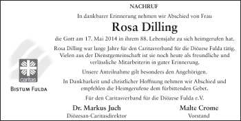 Traueranzeige von Rosa Dilling 