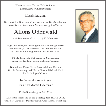 Traueranzeige von Alfons Odenwald 