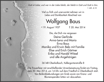 Traueranzeige von Wolfgang Baus 