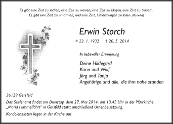 Traueranzeige von Erwin Storch 