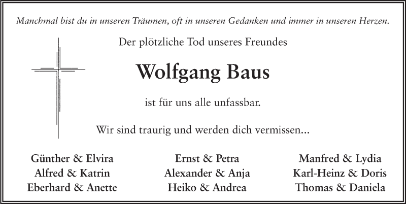  Traueranzeige für Wolfgang Baus vom 26.05.2014 aus 