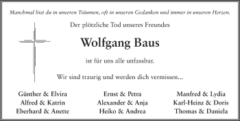 Traueranzeige von Wolfgang Baus 