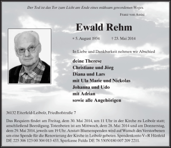 Traueranzeige von Ewald Rehm 