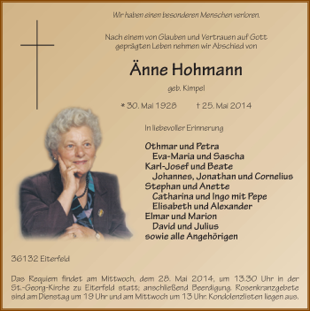 Traueranzeige von Änne Hohmann 