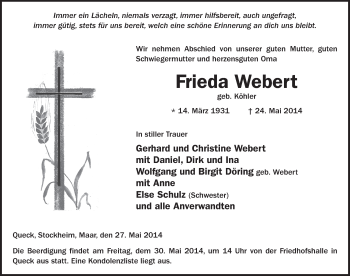 Traueranzeige von Frieda Webert 