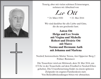 Traueranzeige von Leo Ott 