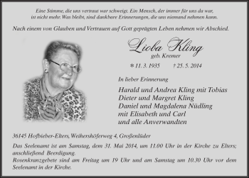 Traueranzeige von Lioba Kling 