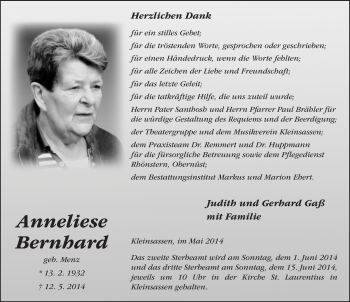 Traueranzeige von Anneliese Bernhard 