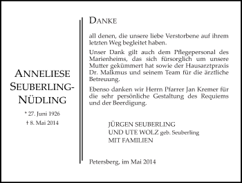 Traueranzeige von Anneliese Seuberling-Nüdling 