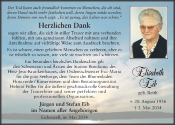 Traueranzeige von Elisabeth Eib 