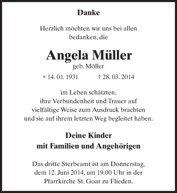 Traueranzeige von Angela Müller 