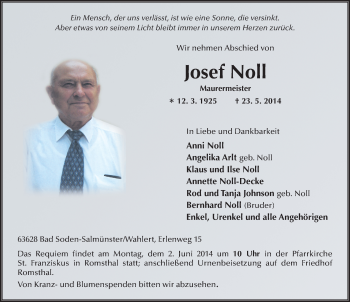 Traueranzeige von Josef Noll 