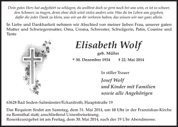 Traueranzeige von Elisabeth Wolf 