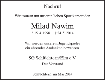 Traueranzeige von Milad Nawim 