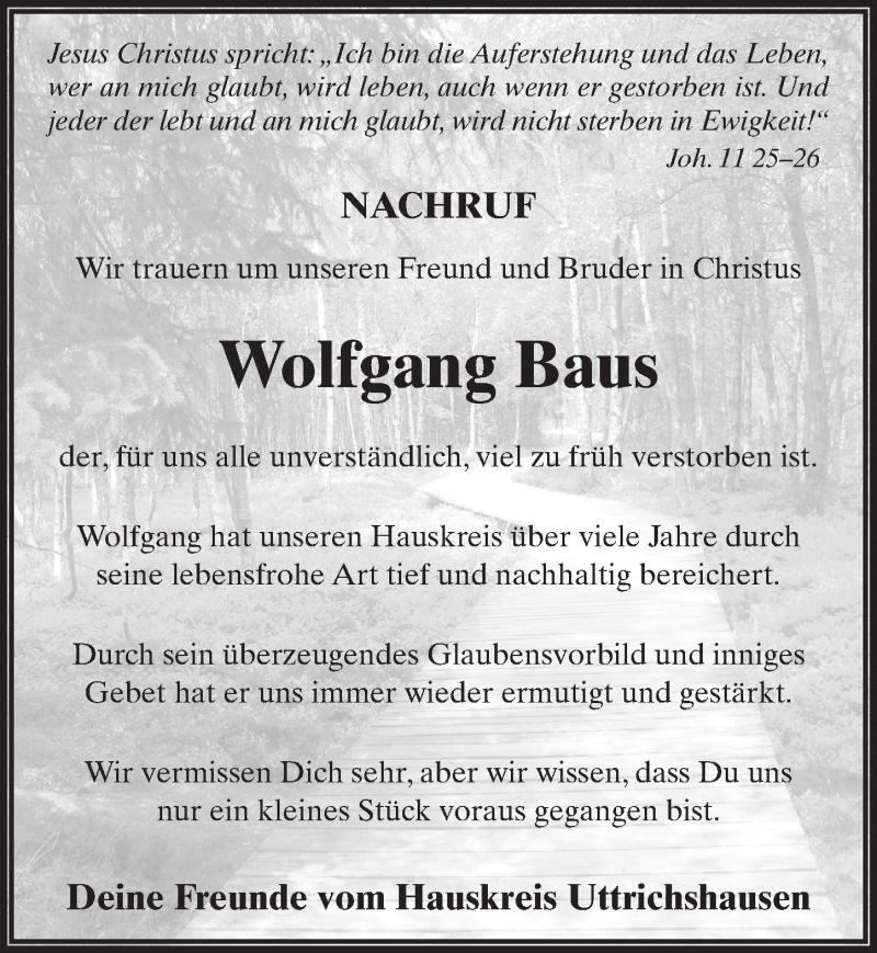  Traueranzeige für Wolfgang Baus vom 28.05.2014 aus 