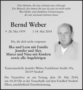 Traueranzeige von Bernd Weber 