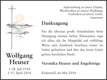 Traueranzeige von Wolfgang Heuser 