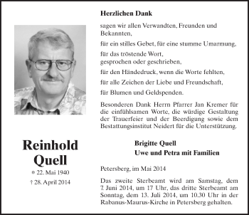 Traueranzeige von Reinhold Quell 