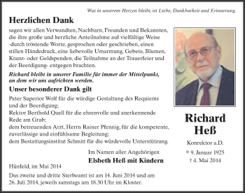 Traueranzeige von Richard Heß 